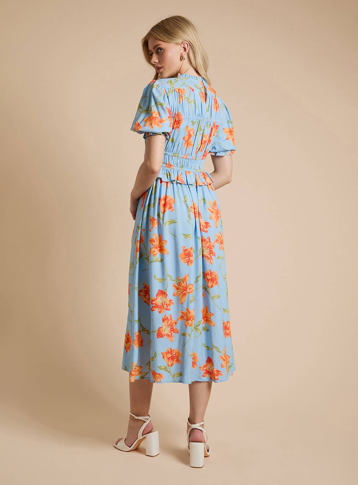 DOROTHY PERKINS Shirred Bodice Frill Midi Dress 10 - Image 3
